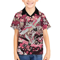 Japanese Hawaiian Crane Family Matching Off Shoulder Short Dress and Hawaiian Shirt Soft Pink Tapa Patchwork Pattern LT9 Son's Shirt Pink - Polynesian Pride