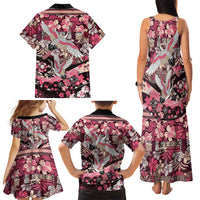 Japanese Hawaiian Crane Family Matching Tank Maxi Dress and Hawaiian Shirt Soft Pink Tapa Patchwork Pattern LT9 - Polynesian Pride
