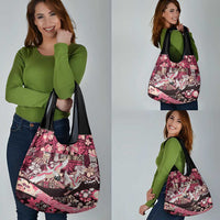 Japanese Hawaiian Crane Grocery Bag Soft Pink Tapa Patchwork Pattern
