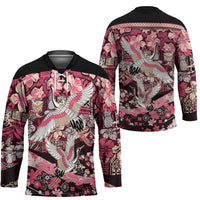 Japanese Hawaiian Crane Hockey Jersey Soft Pink Tapa Patchwork Pattern