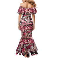 Japanese Hawaiian Crane Mermaid Dress Soft Pink Tapa Patchwork Pattern