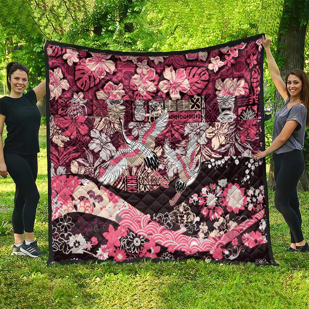 Japanese Hawaiian Crane Quilt Soft Pink Tapa Patchwork Pattern