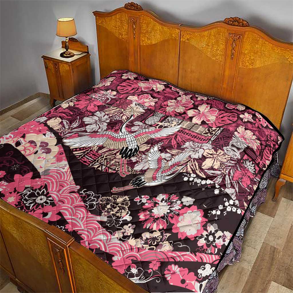 Japanese Hawaiian Crane Quilt Soft Pink Tapa Patchwork Pattern