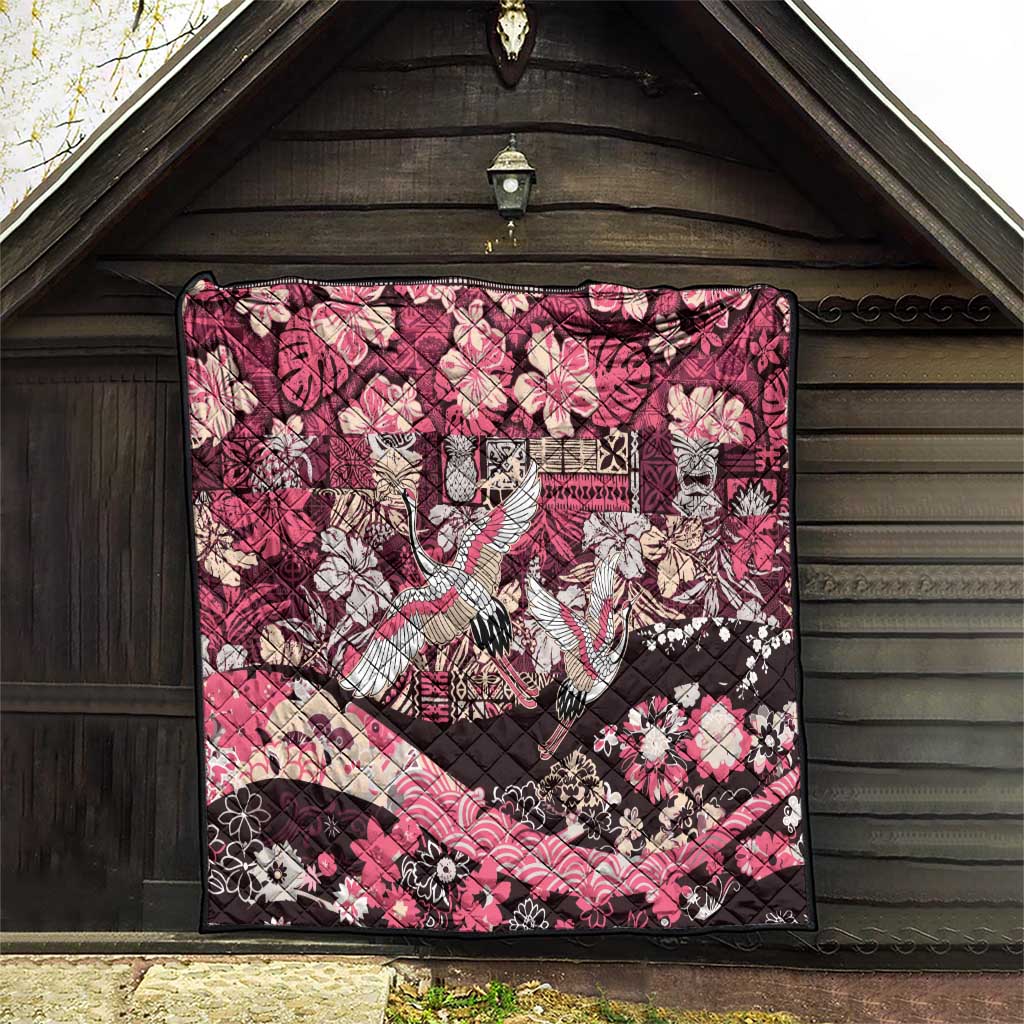 Japanese Hawaiian Crane Quilt Soft Pink Tapa Patchwork Pattern