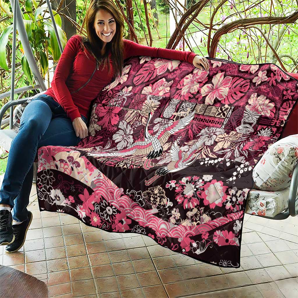 Japanese Hawaiian Crane Quilt Soft Pink Tapa Patchwork Pattern