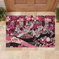 Japanese Hawaiian Crane Rubber Doormat Soft Pink Tapa Patchwork Pattern