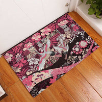 Japanese Hawaiian Crane Rubber Doormat Soft Pink Tapa Patchwork Pattern