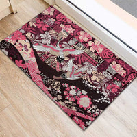 Japanese Hawaiian Crane Rubber Doormat Soft Pink Tapa Patchwork Pattern
