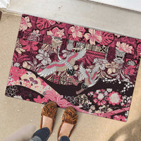 Japanese Hawaiian Crane Rubber Doormat Soft Pink Tapa Patchwork Pattern