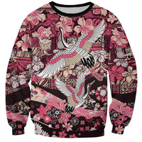 Japanese Hawaiian Crane Sweatshirt Soft Pink Tapa Patchwork Pattern