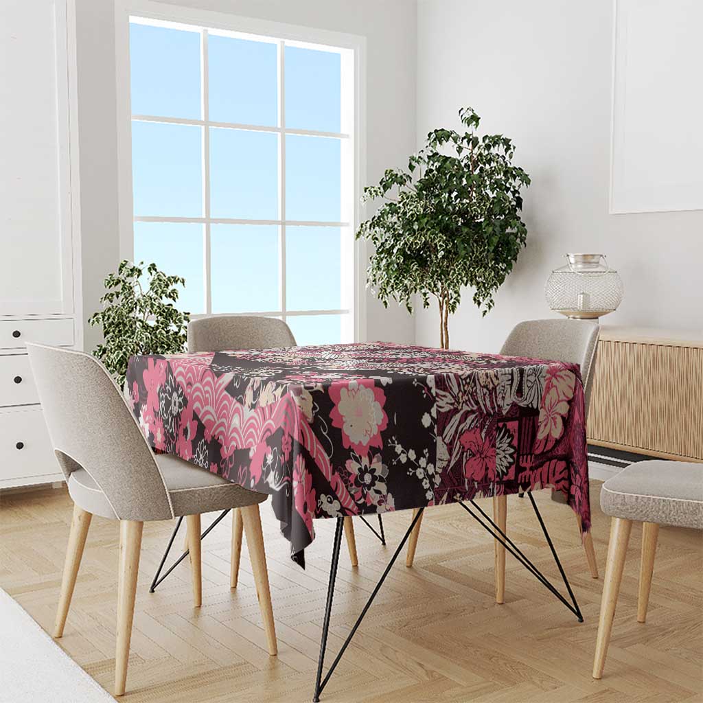 Japanese Hawaiian Crane Tablecloth Soft Pink Tapa Patchwork Pattern