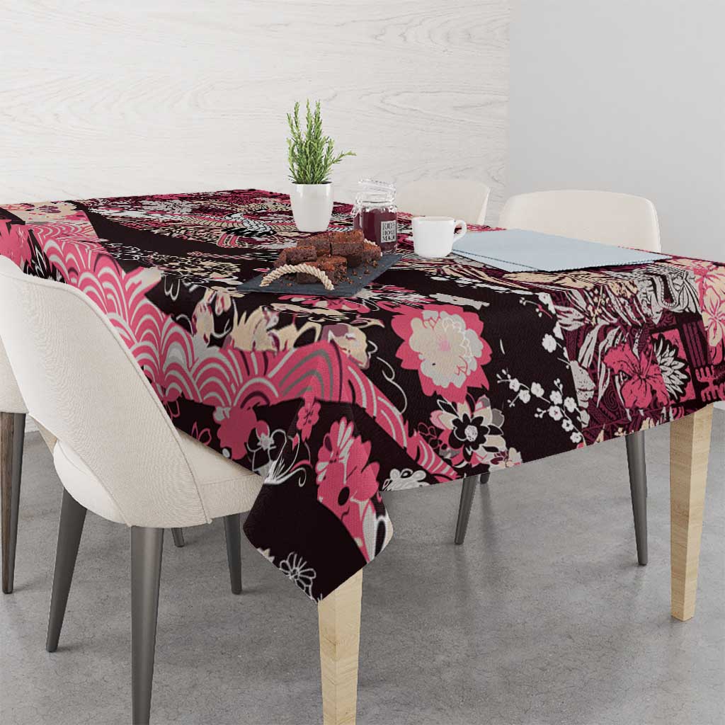 Japanese Hawaiian Crane Tablecloth Soft Pink Tapa Patchwork Pattern
