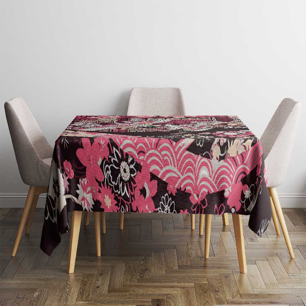 Japanese Hawaiian Crane Tablecloth Soft Pink Tapa Patchwork Pattern