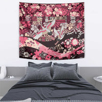 Japanese Hawaiian Crane Tapestry Soft Pink Tapa Patchwork Pattern