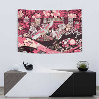 Japanese Hawaiian Crane Tapestry Soft Pink Tapa Patchwork Pattern