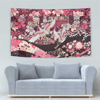 Japanese Hawaiian Crane Tapestry Soft Pink Tapa Patchwork Pattern