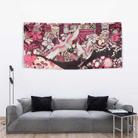 Japanese Hawaiian Crane Tapestry Soft Pink Tapa Patchwork Pattern