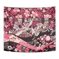 Japanese Hawaiian Crane Tapestry Soft Pink Tapa Patchwork Pattern