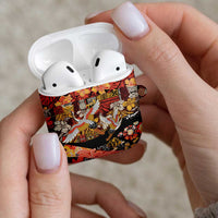 Japanese Hawaiian Crane AirPods Case Yellow Ochre Tapa Patchwork Pattern
