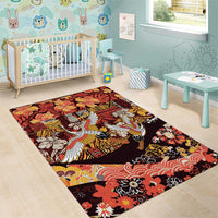 Japanese Hawaiian Crane Area Rug Yellow Ochre Tapa Patchwork Pattern LT9 - Polynesian Pride