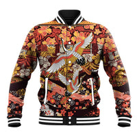 Japanese Hawaiian Crane Baseball Jacket Yellow Ochre Tapa Patchwork Pattern