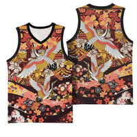 Japanese Hawaiian Crane Basketball Jersey Yellow Ochre Tapa Patchwork Pattern