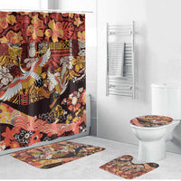 Japanese Hawaiian Crane Bathroom Set Yellow Ochre Tapa Patchwork Pattern