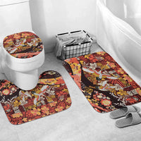 Japanese Hawaiian Crane Bathroom Set Yellow Ochre Tapa Patchwork Pattern