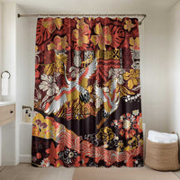 Japanese Hawaiian Crane Bathroom Set Yellow Ochre Tapa Patchwork Pattern