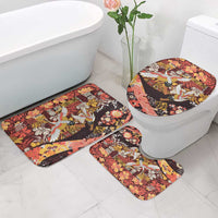 Japanese Hawaiian Crane Bathroom Set Yellow Ochre Tapa Patchwork Pattern