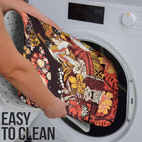 Japanese Hawaiian Crane Bathroom Set Yellow Ochre Tapa Patchwork Pattern