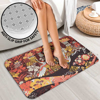 Japanese Hawaiian Crane Bathroom Set Yellow Ochre Tapa Patchwork Pattern