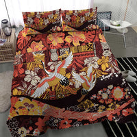 Japanese Hawaiian Crane Bedding Set Yellow Ochre Tapa Patchwork Pattern