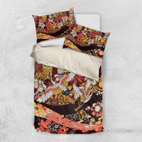 Japanese Hawaiian Crane Bedding Set Yellow Ochre Tapa Patchwork Pattern