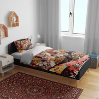 Japanese Hawaiian Crane Bedding Set Yellow Ochre Tapa Patchwork Pattern