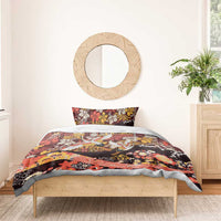 Japanese Hawaiian Crane Bedding Set Yellow Ochre Tapa Patchwork Pattern