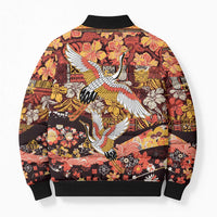 Japanese Hawaiian Crane Bomber Puffer Jacket Yellow Ochre Tapa Patchwork Pattern