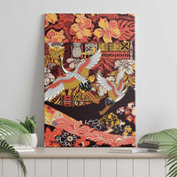 Japanese Hawaiian Crane Canvas Wall Art Yellow Ochre Tapa Patchwork Pattern