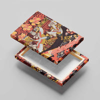 Japanese Hawaiian Crane Canvas Wall Art Yellow Ochre Tapa Patchwork Pattern