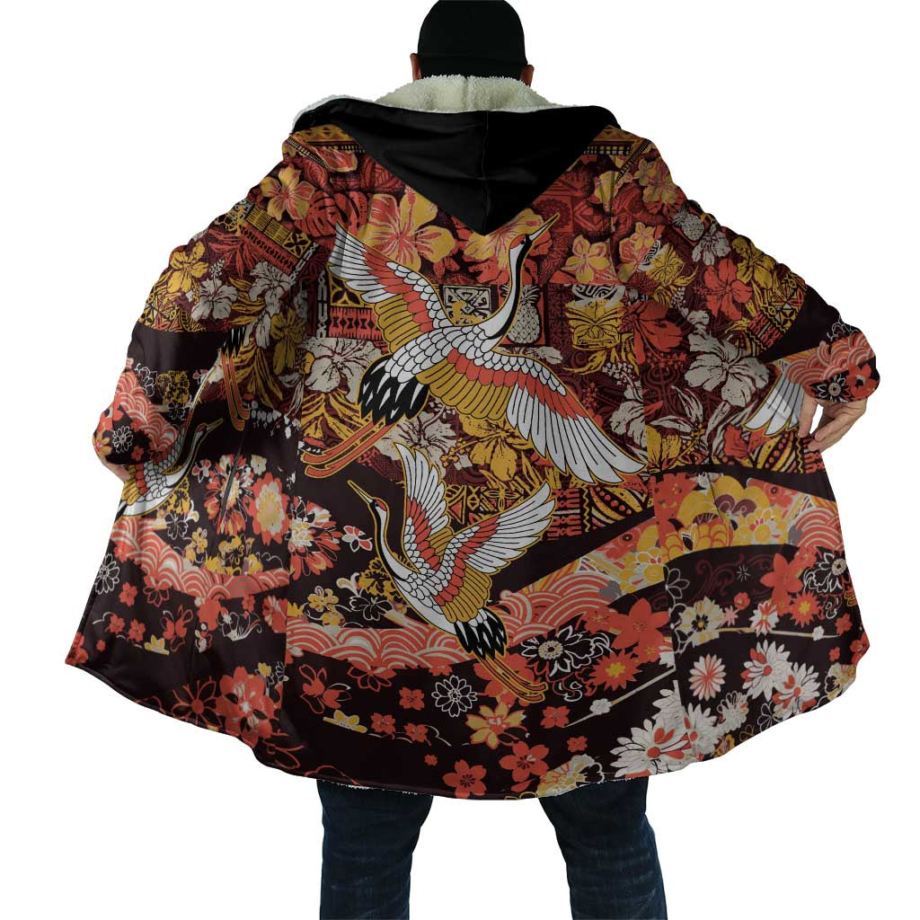 Japanese Hawaiian Crane Cloak Yellow Ochre Tapa Patchwork Pattern