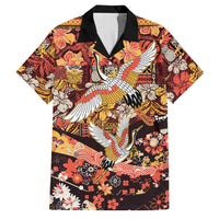 Japanese Hawaiian Crane Family Matching Off Shoulder Maxi Dress and Hawaiian Shirt Yellow Ochre Tapa Patchwork Pattern LT9 Dad's Shirt - Short Sleeve Yellow - Polynesian Pride