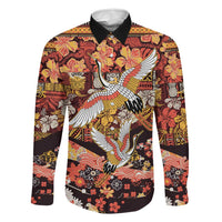 Japanese Hawaiian Crane Family Matching Off Shoulder Short Dress and Hawaiian Shirt Yellow Ochre Tapa Patchwork Pattern