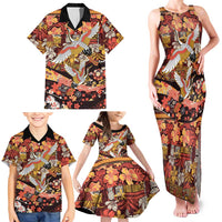 Japanese Hawaiian Crane Family Matching Tank Maxi Dress and Hawaiian Shirt Yellow Ochre Tapa Patchwork Pattern LT9 - Polynesian Pride