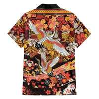 Japanese Hawaiian Crane Family Matching Tank Maxi Dress and Hawaiian Shirt Yellow Ochre Tapa Patchwork Pattern LT9 - Polynesian Pride