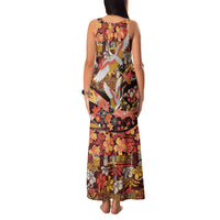 Japanese Hawaiian Crane Family Matching Tank Maxi Dress and Hawaiian Shirt Yellow Ochre Tapa Patchwork Pattern LT9 - Polynesian Pride