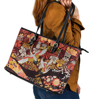 Japanese Hawaiian Crane Leather Tote Bag Yellow Ochre Tapa Patchwork Pattern LT9 - Polynesian Pride