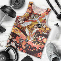 Japanese Hawaiian Crane Men Tank Top Yellow Ochre Tapa Patchwork Pattern LT9 - Polynesian Pride