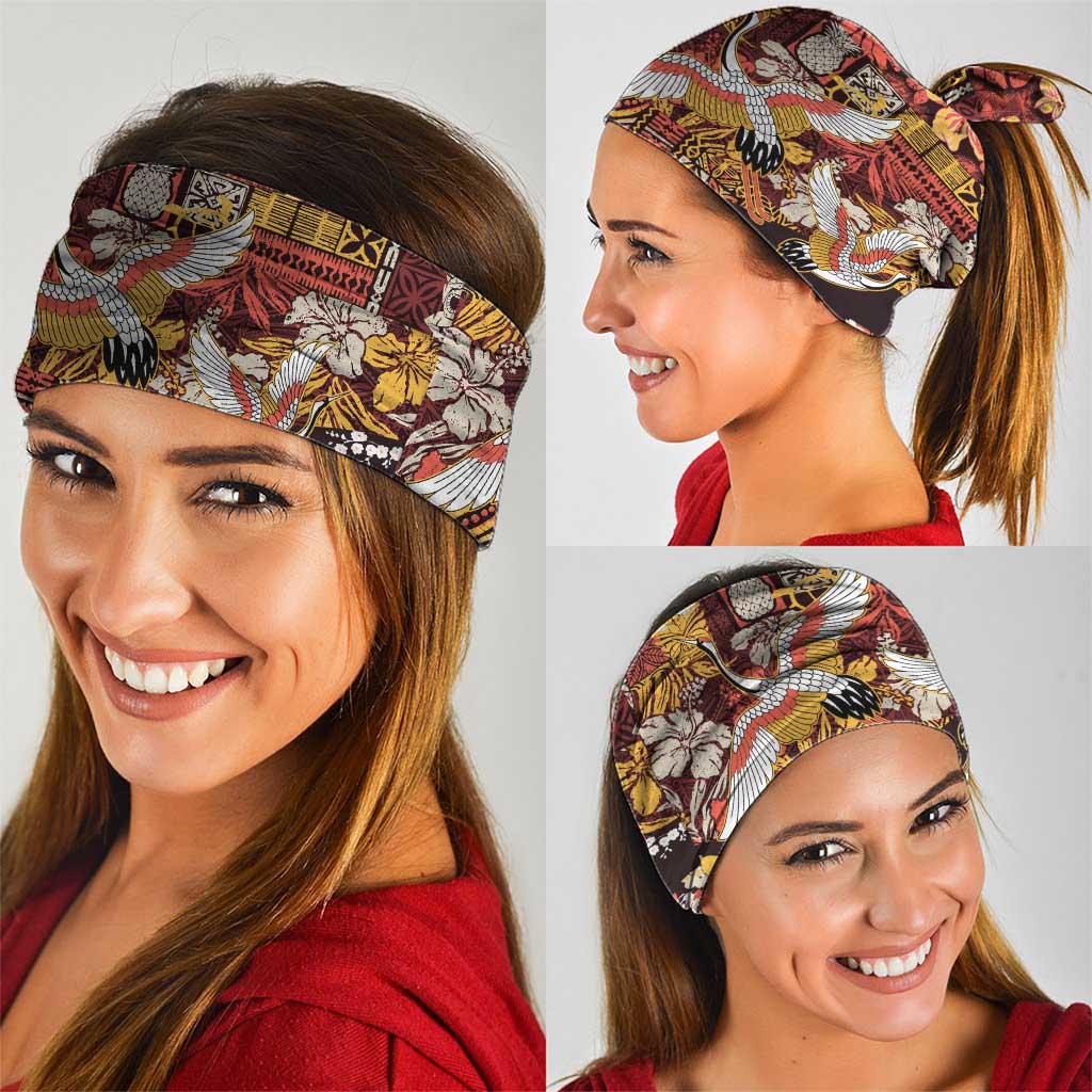 Japanese Hawaiian Crane Neck Gaiter Yellow Ochre Tapa Patchwork Pattern