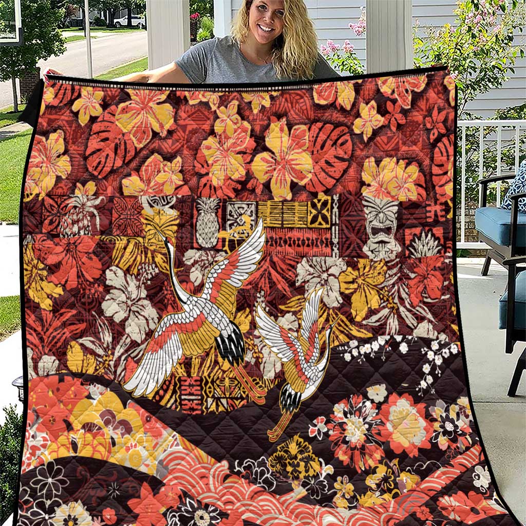 Japanese Hawaiian Crane Quilt Yellow Ochre Tapa Patchwork Pattern LT9 Yellow - Polynesian Pride