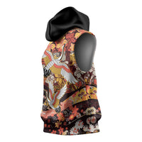 Japanese Hawaiian Crane Sleeveless Hoodie Yellow Ochre Tapa Patchwork Pattern LT9 - Polynesian Pride